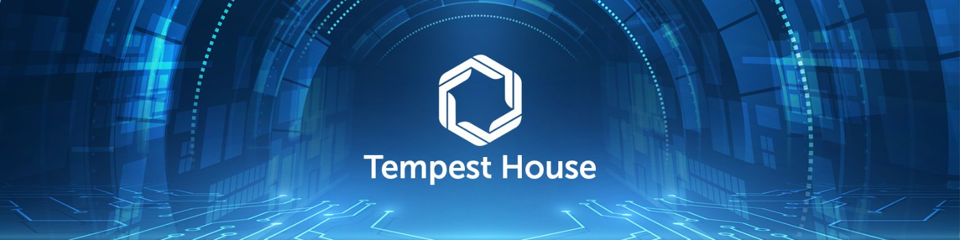 Tempest House logo on a blue technology background